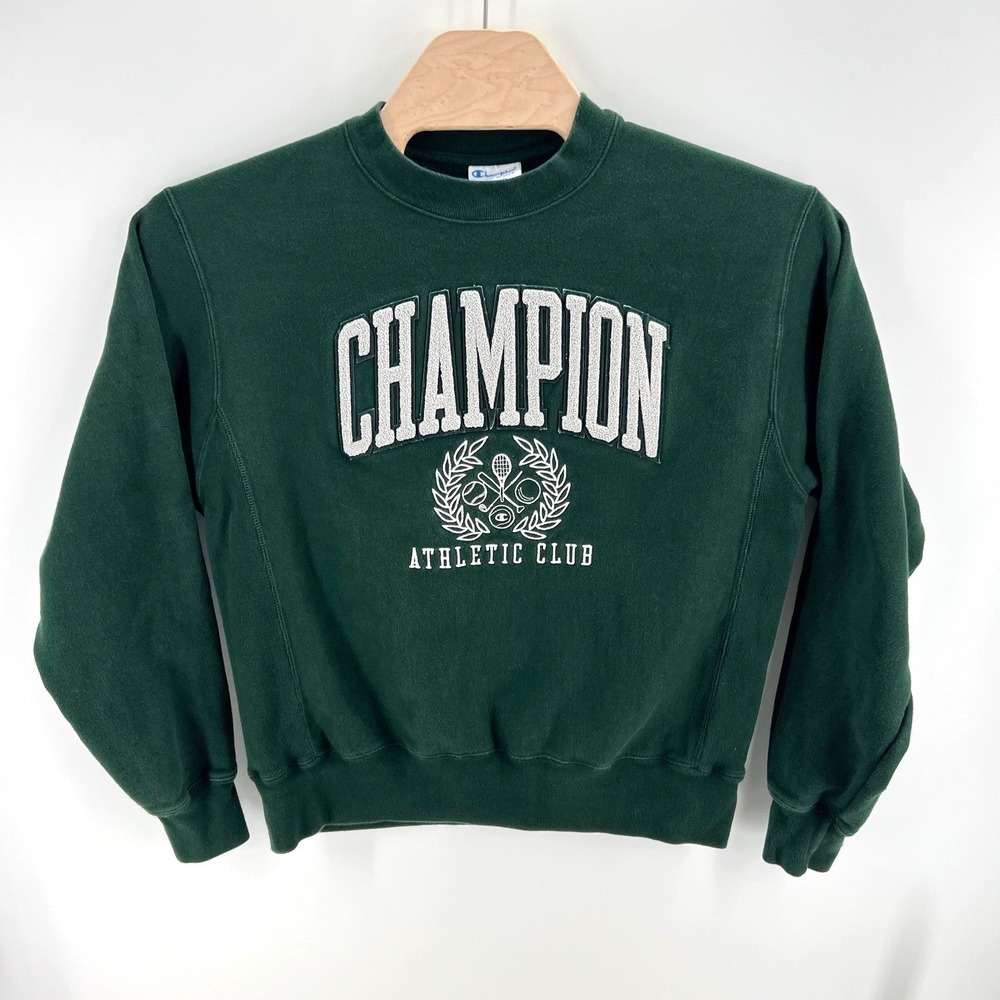 Champion Reverse Weave Athletic Club Size M Cotton Green Chenille Logo Crewneck